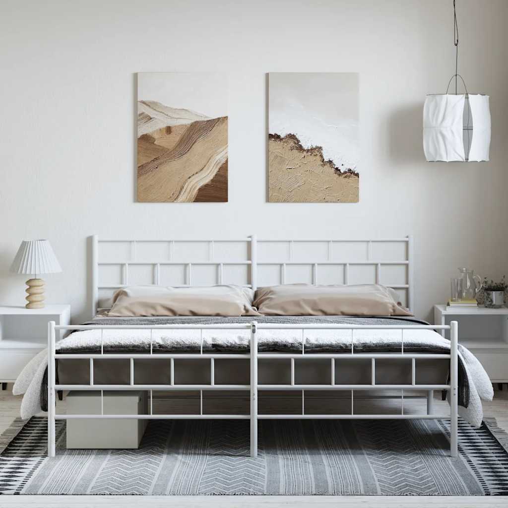 Metal Bed Frame without Mattress with Footboard White 193x203cm
