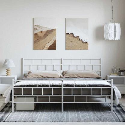 Metal Bed Frame without Mattress with Footboard White 193x203cm