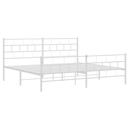 Metal Bed Frame without Mattress with Footboard White 200x200cm