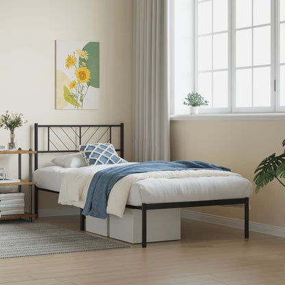 Metal Bed Frame without Mattress with Headboard Black 75x190cm