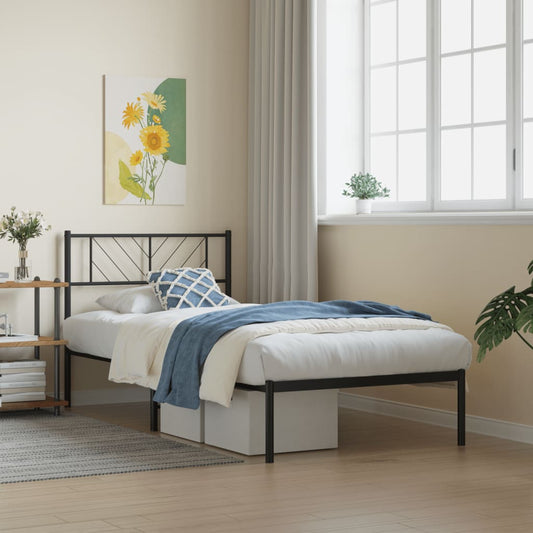 Metal Bed Frame without Mattress with Headboard Black 90x190cm