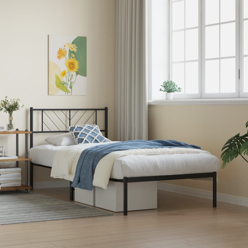 Metal Bed Frame without Mattress with Headboard Black 90x200cm