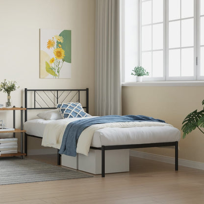 Metal Bed Frame without Mattress with Headboard Black 90x200cm