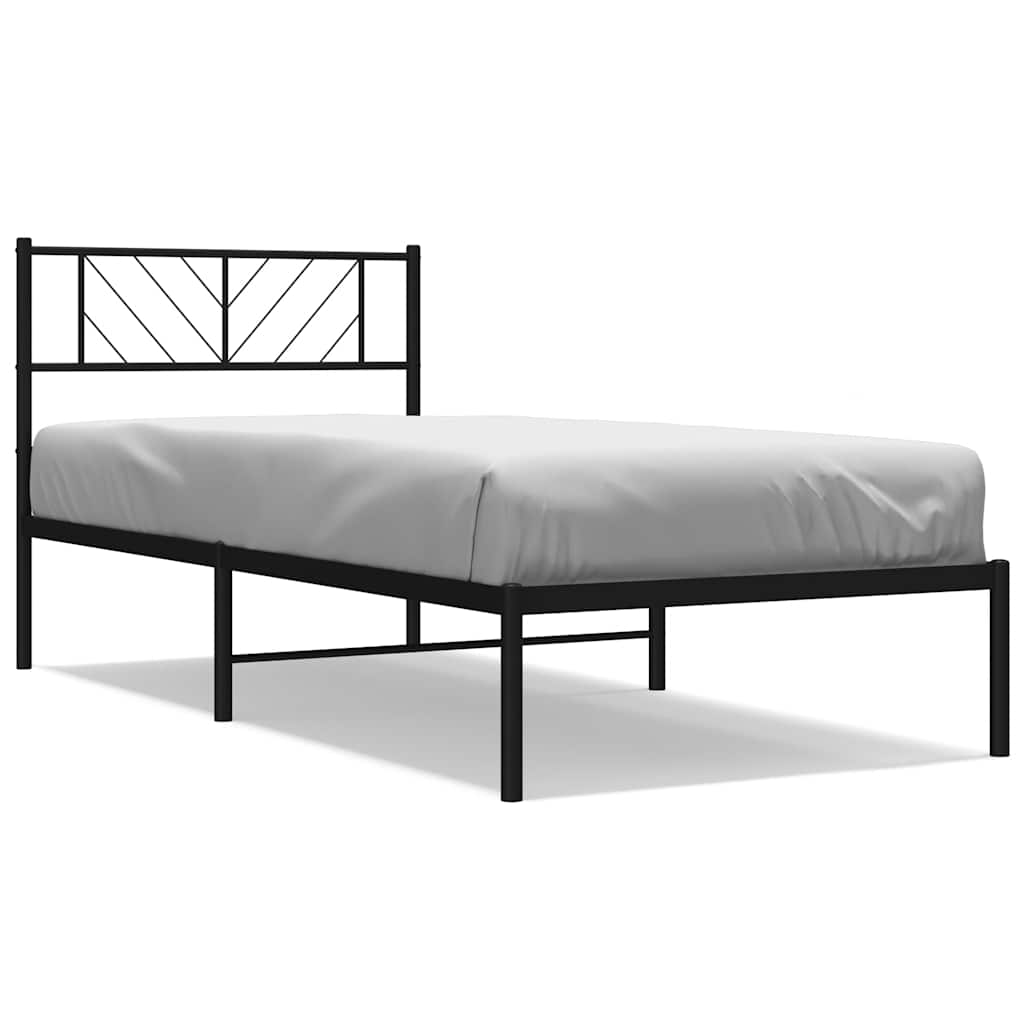 Metal Bed Frame without Mattress with Headboard Black 107x203cm