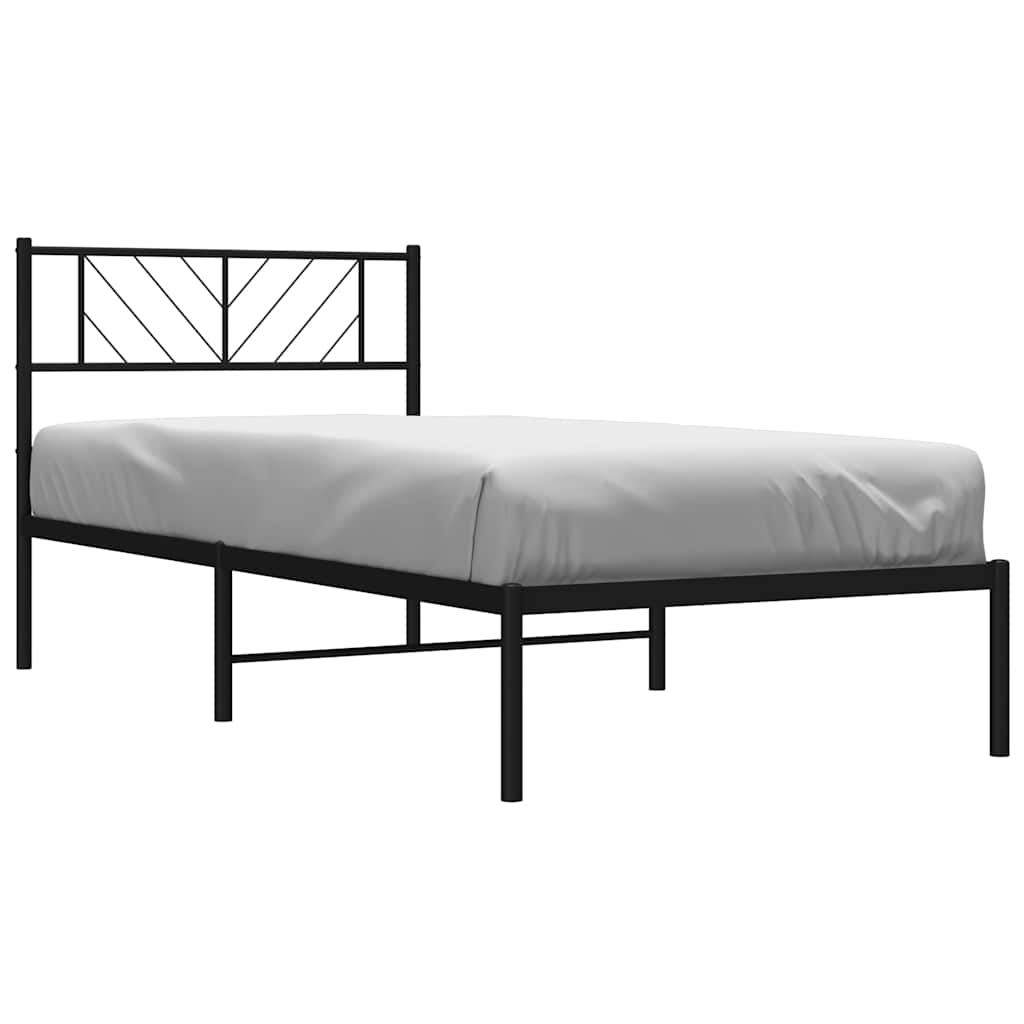 Metal Bed Frame without Mattress with Headboard Black 107x203cm