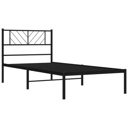 Metal Bed Frame without Mattress with Headboard Black 107x203cm