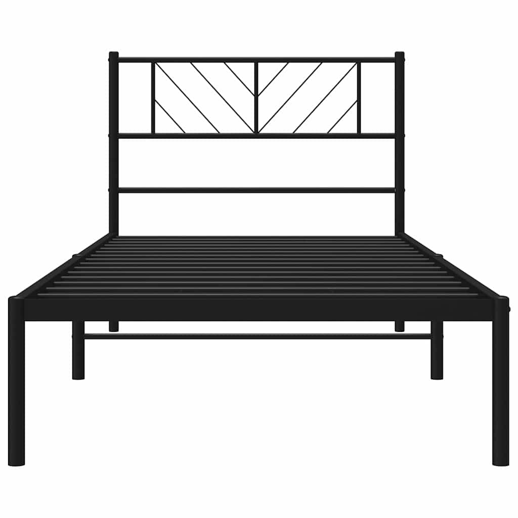 Metal Bed Frame without Mattress with Headboard Black 107x203cm