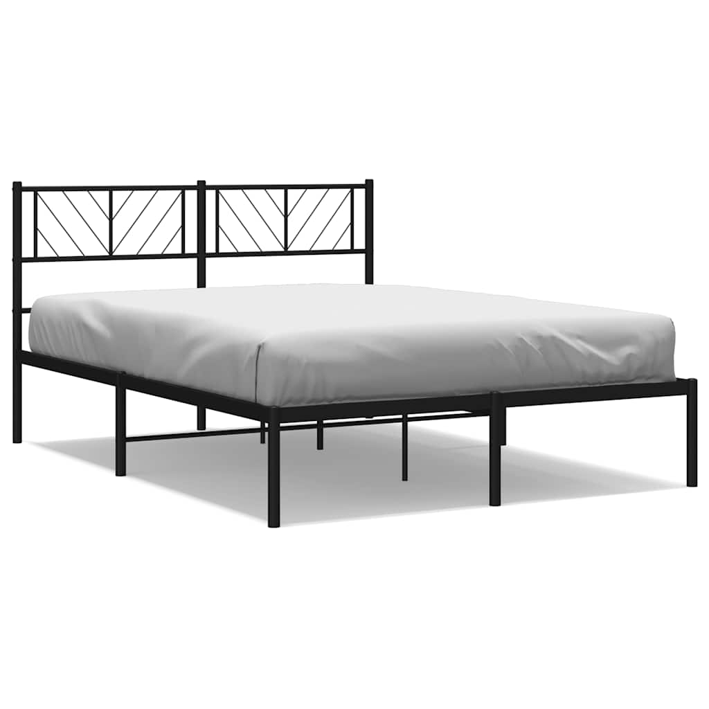 Metal Bed Frame without Mattress with Headboard Black 135x190cm