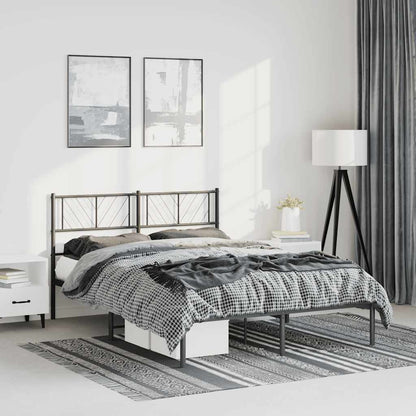 Metal Bed Frame without Mattress with Headboard Black 135x190cm