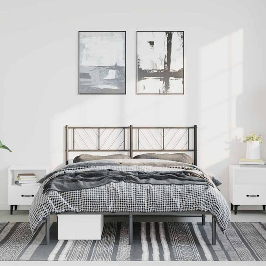 Metal Bed Frame without Mattress with Headboard Black 135x190cm