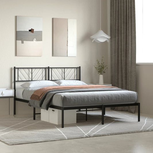 Metal Bed Frame without Mattress with Headboard Black 140x190cm