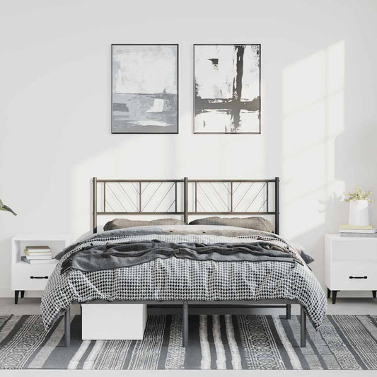 Metal Bed Frame without Mattress with Headboard Black 150x200cm