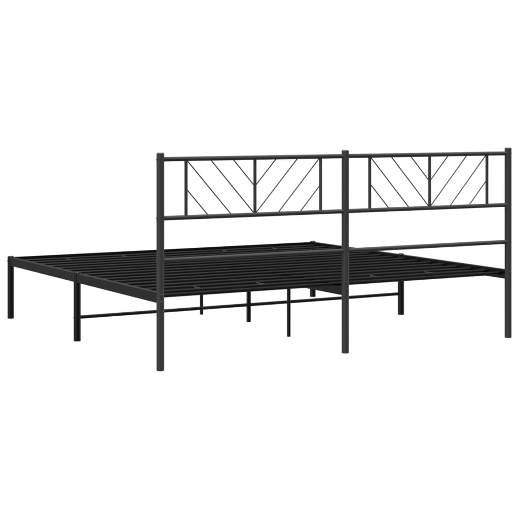 Metal Bed Frame without Mattress with Headboard Black 180x200cm