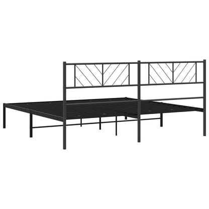 Metal Bed Frame without Mattress with Headboard Black 180x200cm