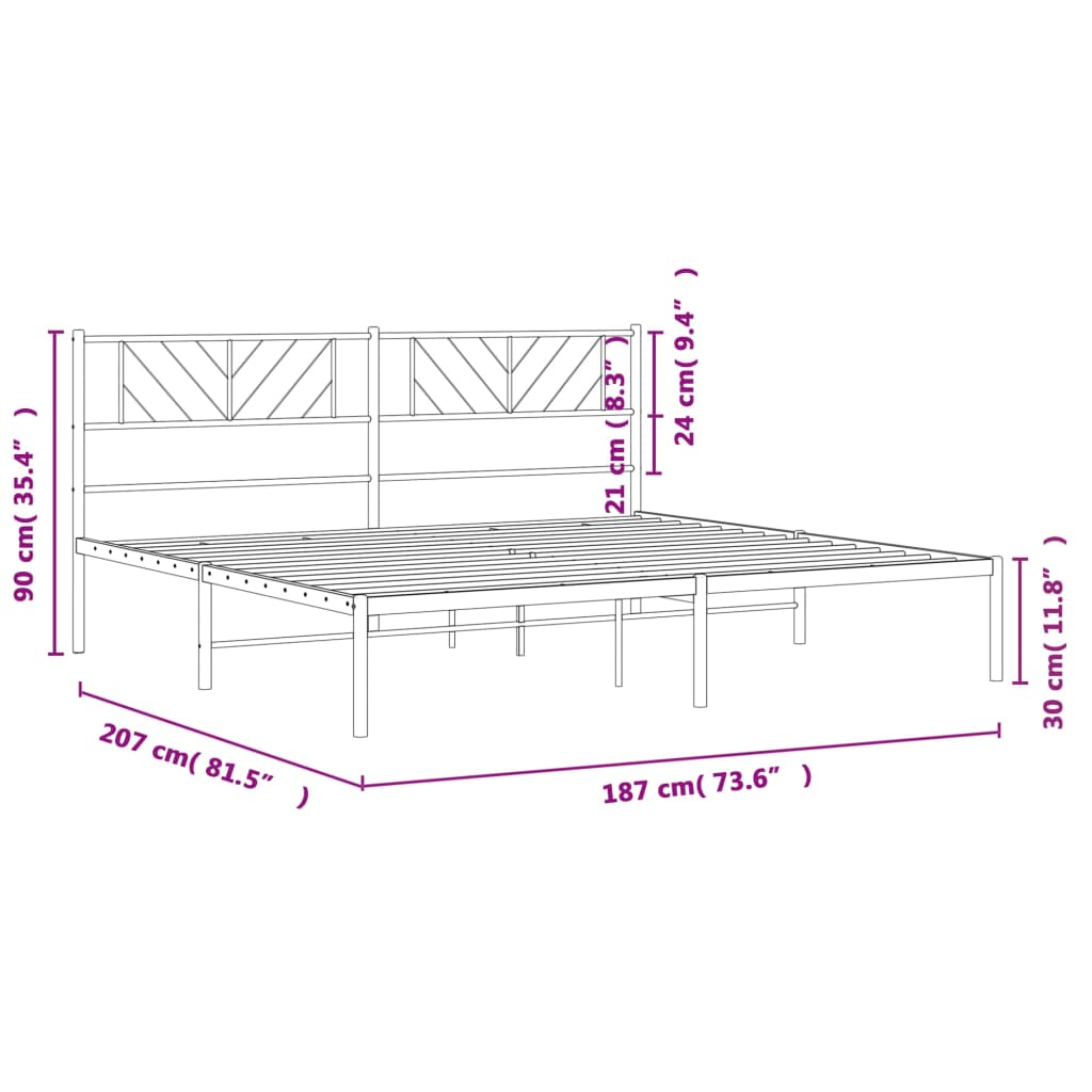 Metal Bed Frame without Mattress with Headboard Black 180x200cm