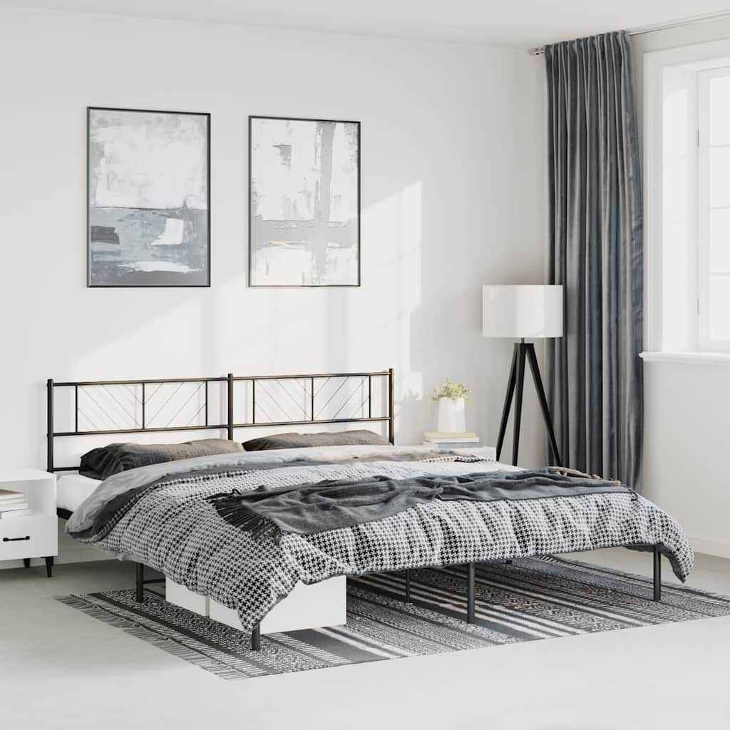 Metal Bed Frame without Mattress with Headboard Black 183x213cm