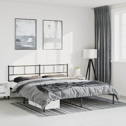 Metal Bed Frame without Mattress with Headboard Black 183x213cm