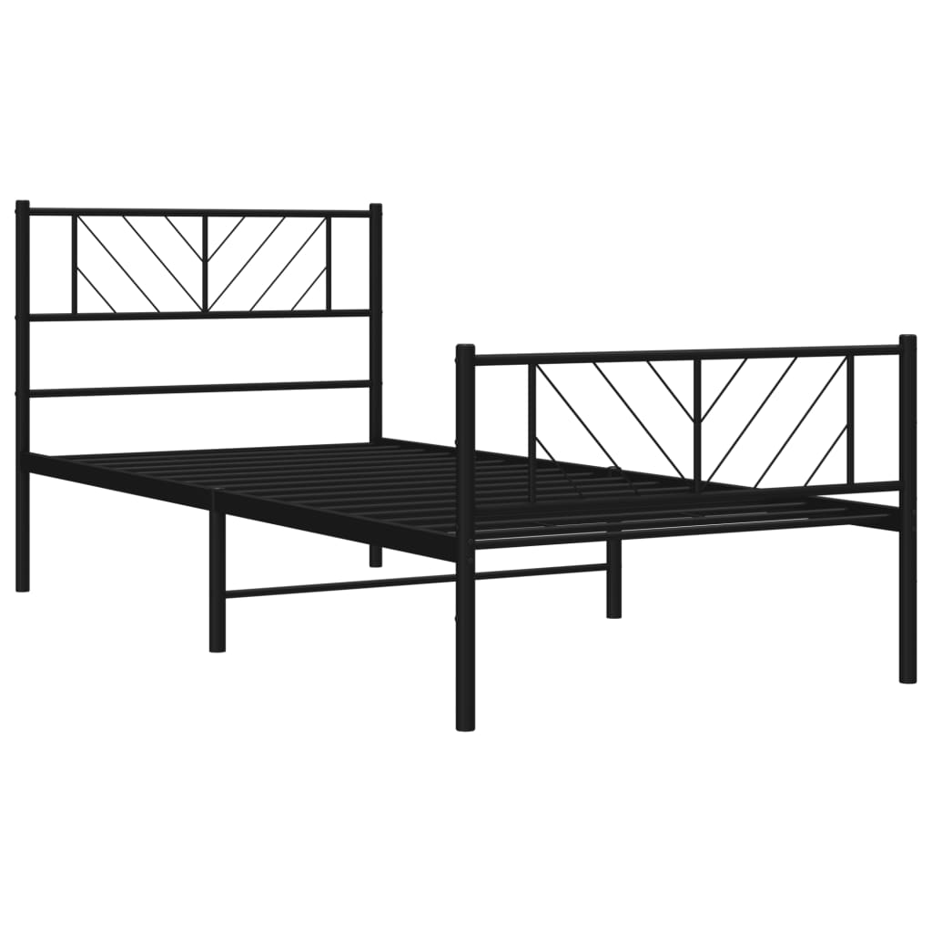 Metal Bed Frame without Mattress with Footboard Black 90x190cm