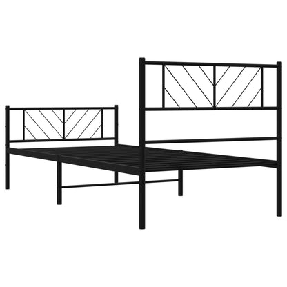 Metal Bed Frame without Mattress with Footboard Black 90x190cm