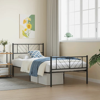 Metal Bed Frame without Mattress with Footboard Black 90x190cm