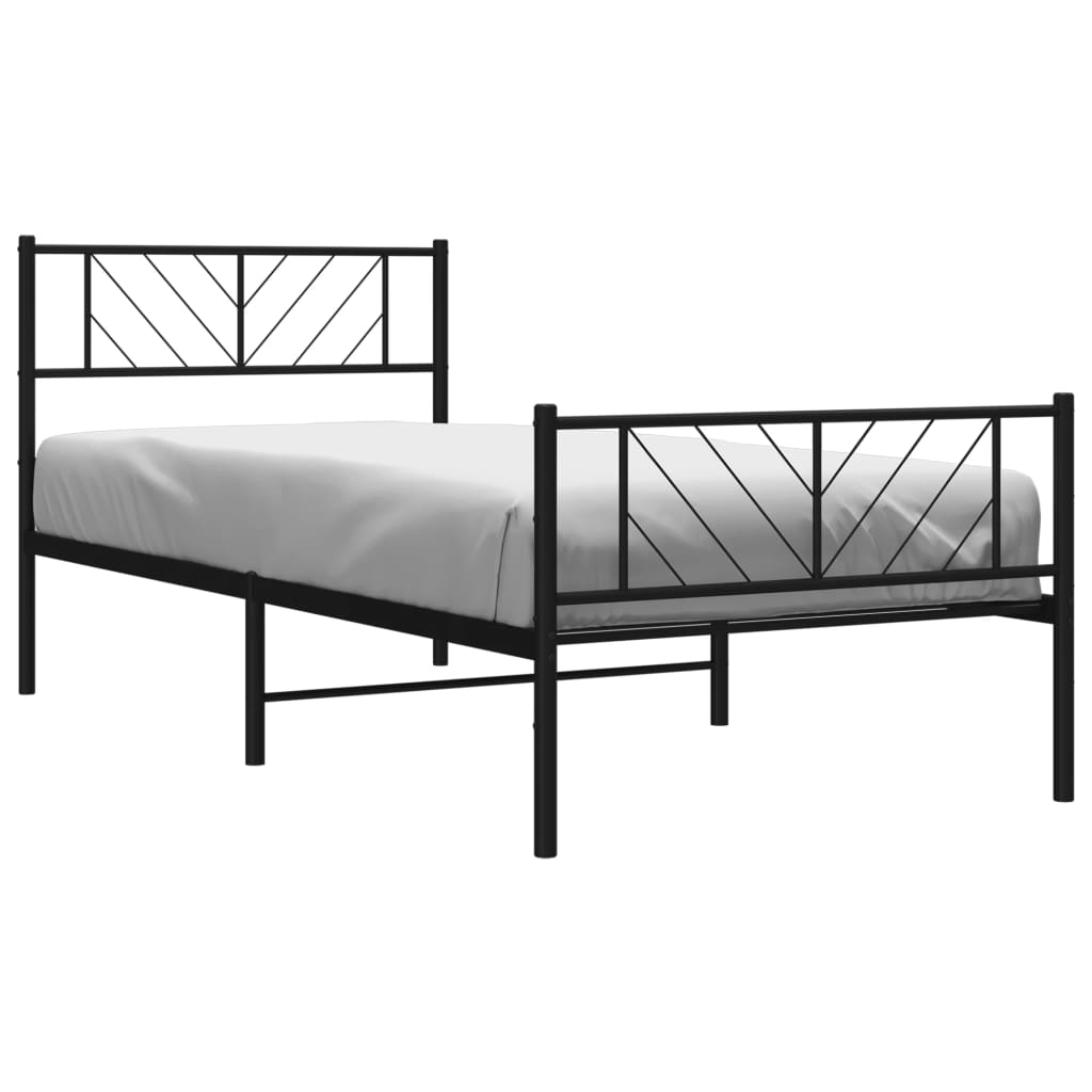 Metal Bed Frame without Mattress with Footboard Black 90x200cm