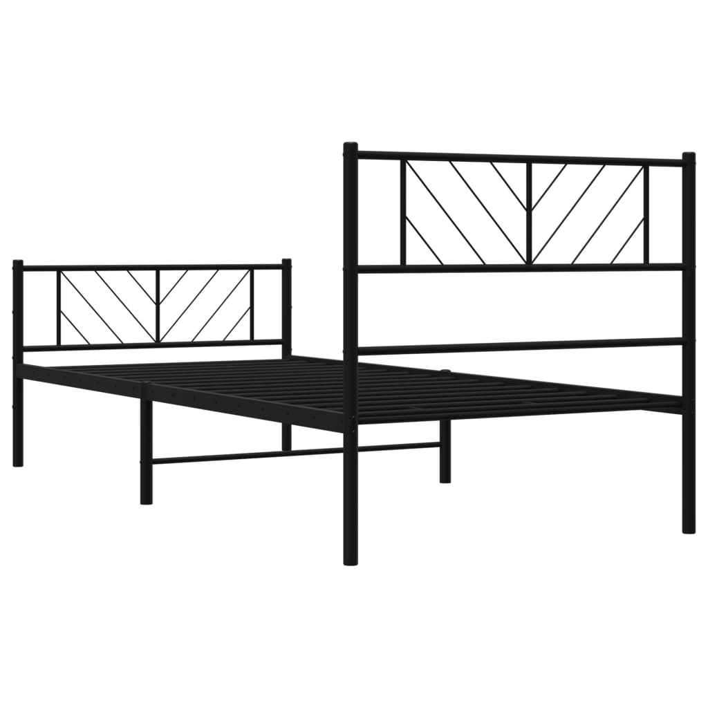 Metal Bed Frame without Mattress with Footboard Black 90x200cm