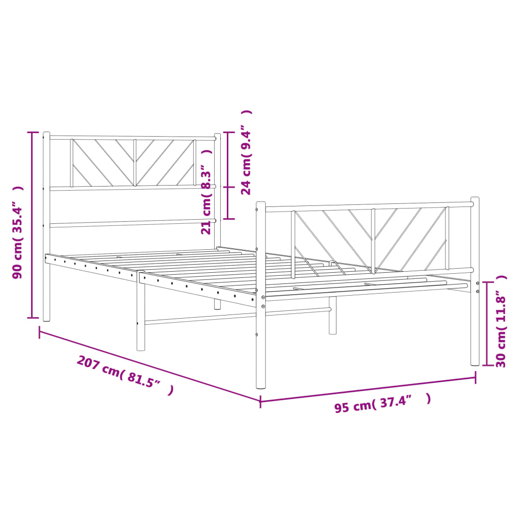 Metal Bed Frame without Mattress with Footboard Black 90x200cm