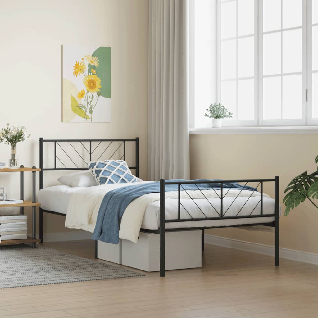 Metal Bed Frame without Mattress with Footboard Black 90x200cm