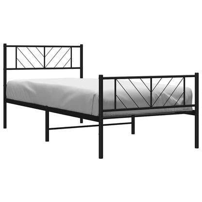 Metal Bed Frame without Mattress with Footboard Black 100x190cm