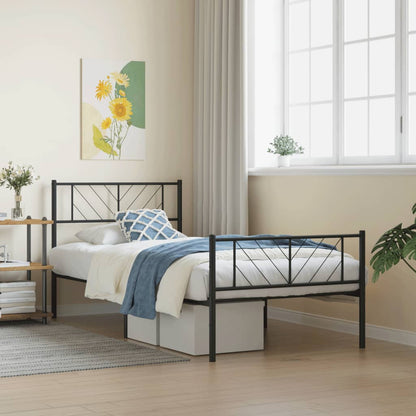 Metal Bed Frame without Mattress with Footboard Black 100x200cm