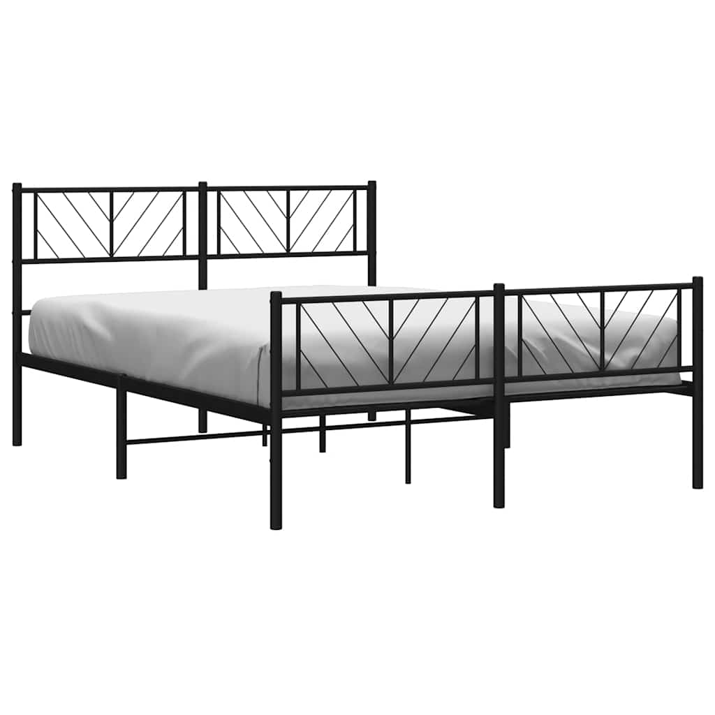 Metal Bed Frame without Mattress with Footboard Black 135x190cm