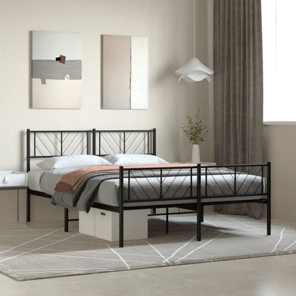 Metal Bed Frame without Mattress with Footboard Black 140x190cm