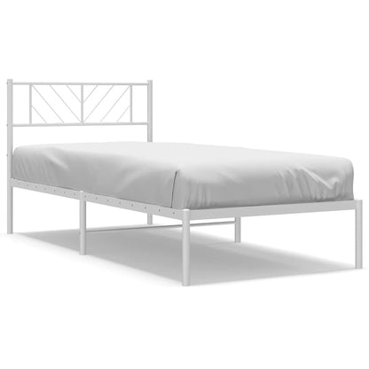 Metal Bed Frame without Mattress with Headboard White 100x190cm