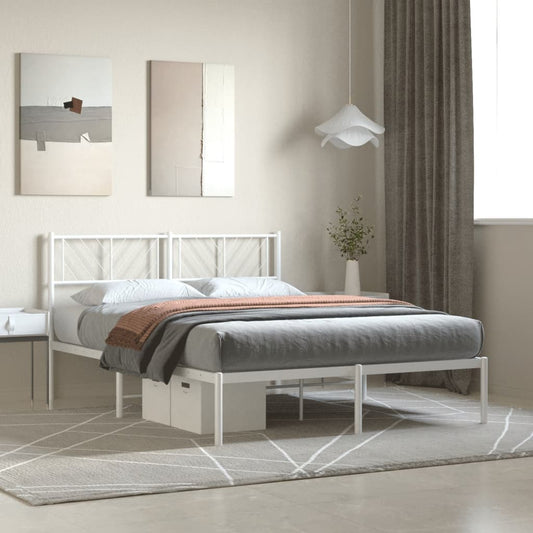 Metal Bed Frame without Mattress with Headboard White 120x200cm