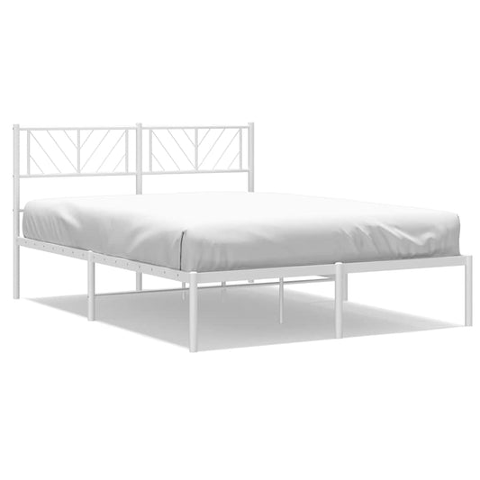 Metal Bed Frame without Mattress with Headboard White 135x190cm