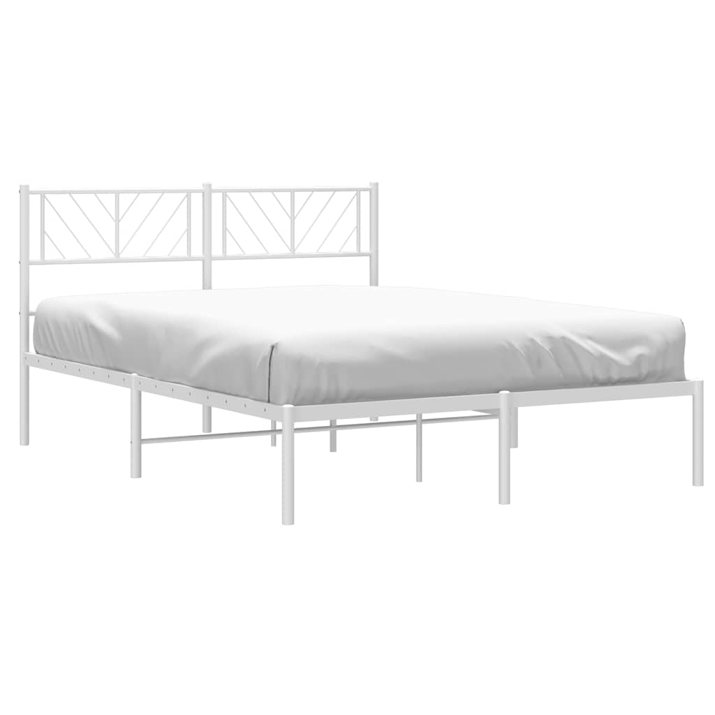 Metal Bed Frame without Mattress with Headboard White 135x190cm