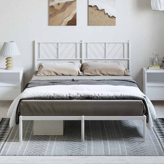 Metal Bed Frame without Mattress with Headboard White 135x190cm
