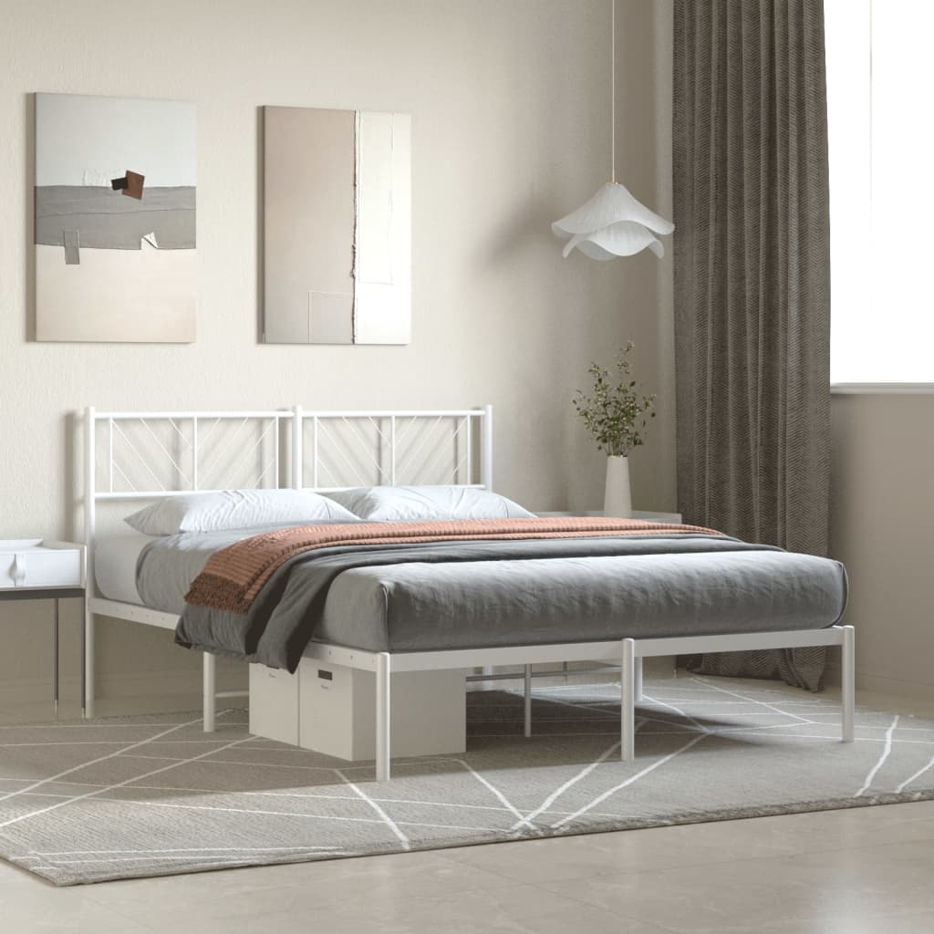 Metal Bed Frame without Mattress with Headboard White 140x200cm