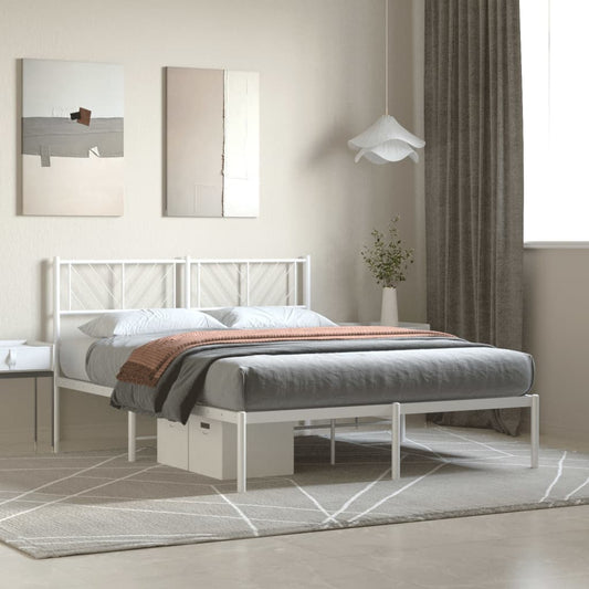Metal Bed Frame without Mattress with Headboard White 140x200cm