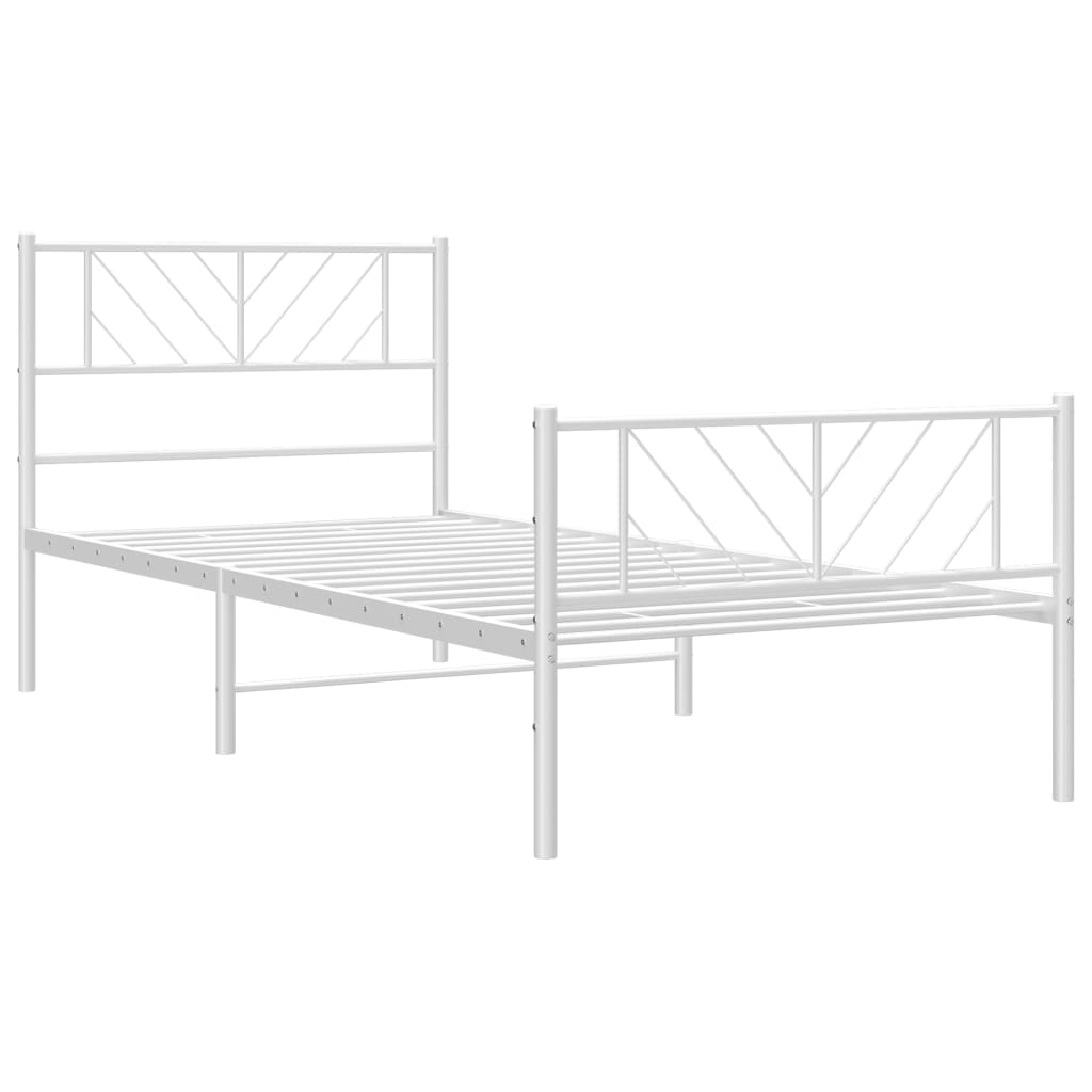 Metal Bed Frame without Mattress with Footboard White 75x190cm