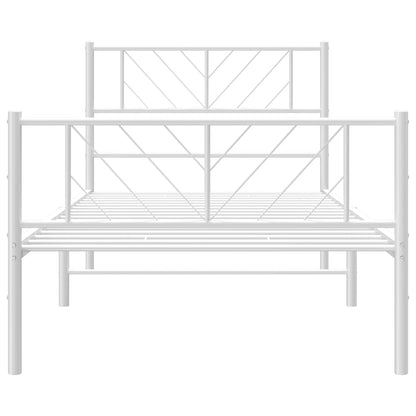 Metal Bed Frame without Mattress with Footboard White 75x190cm