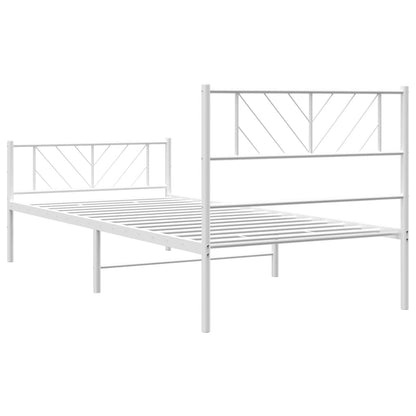 Metal Bed Frame without Mattress with Footboard White 75x190cm