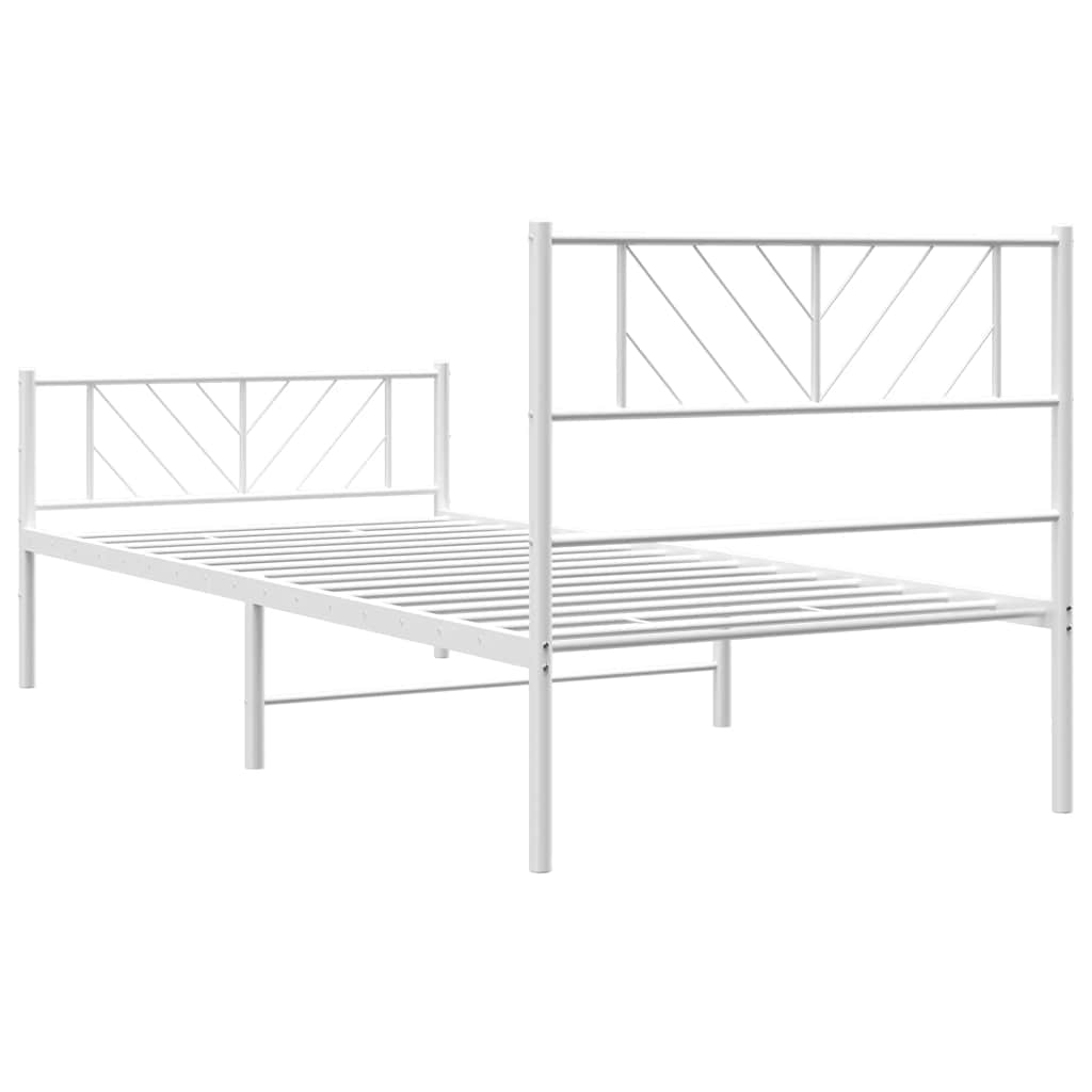 Metal Bed Frame without Mattress with Footboard White 100x200cm