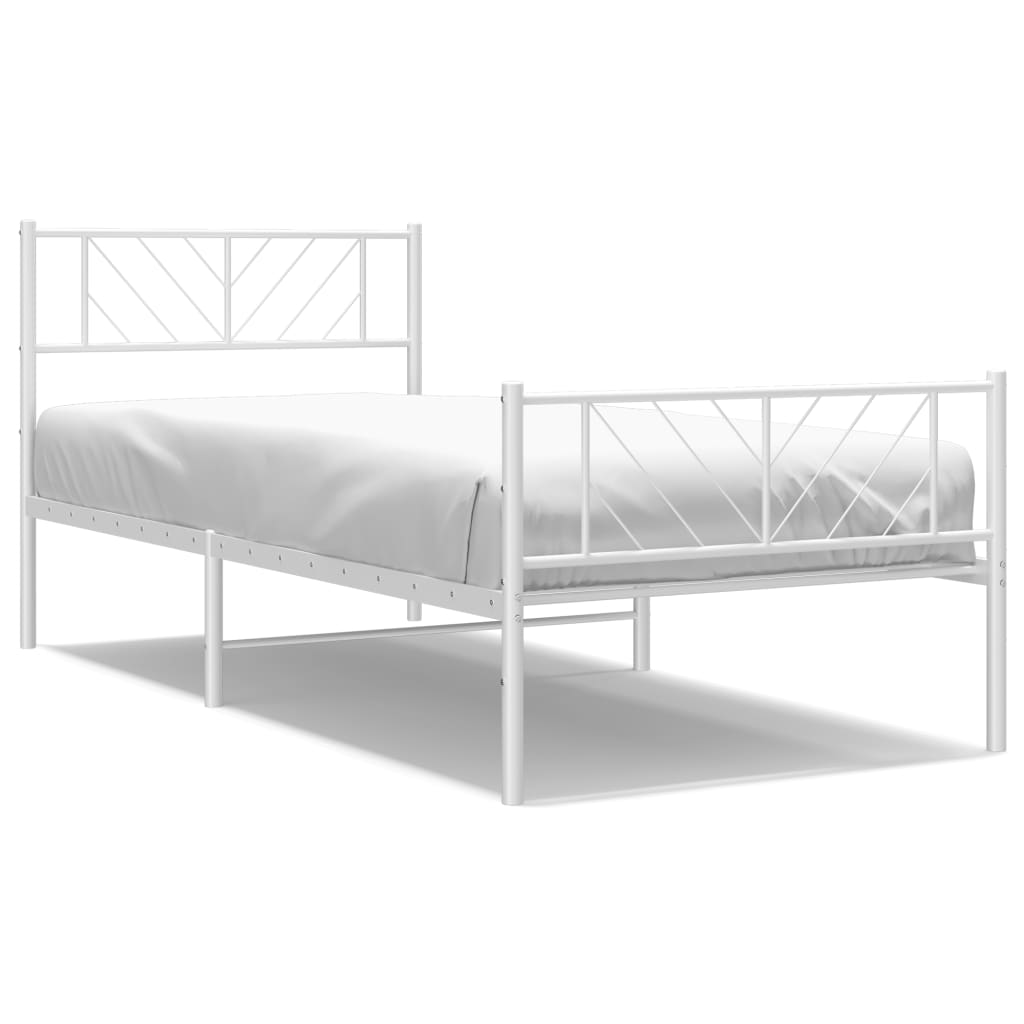 Metal Bed Frame without Mattress with Footboard White 107x203cm
