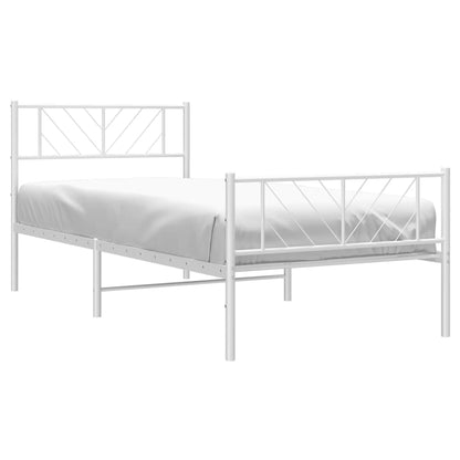 Metal Bed Frame without Mattress with Footboard White 107x203cm