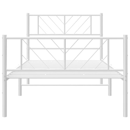 Metal Bed Frame without Mattress with Footboard White 107x203cm