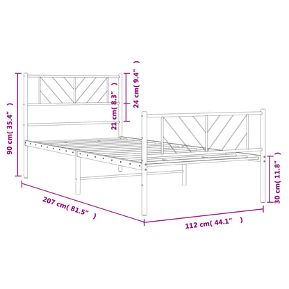 Metal Bed Frame without Mattress with Footboard White 107x203cm