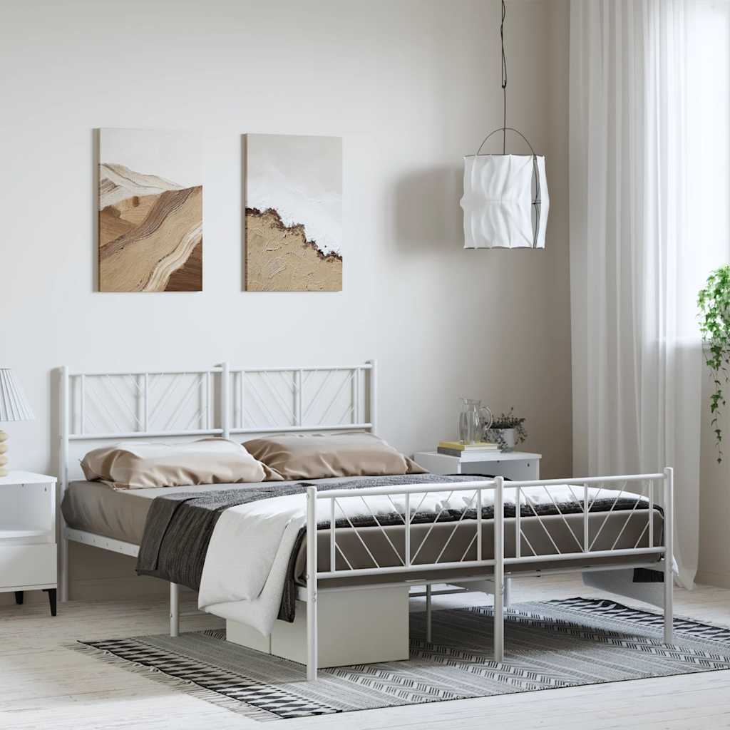 Metal Bed Frame without Mattress with Footboard White 135x190cm
