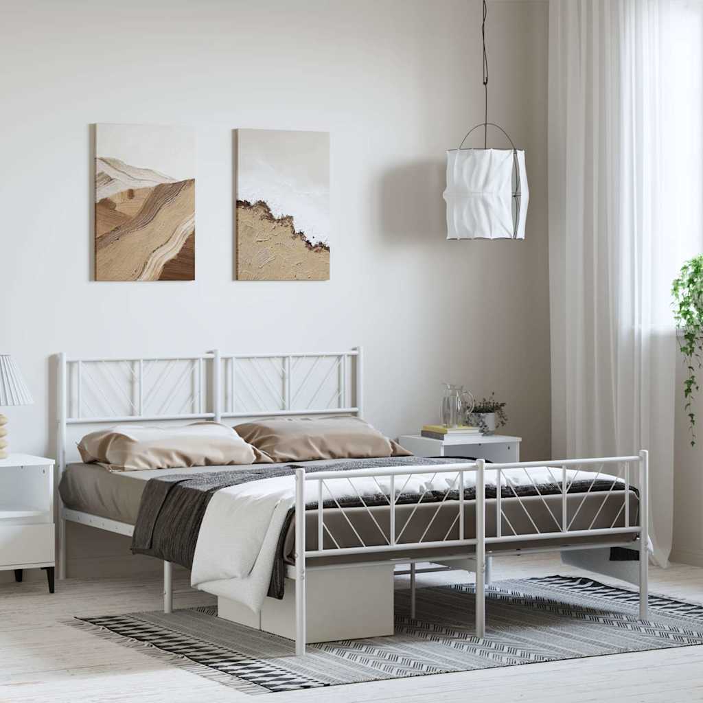 Metal Bed Frame without Mattress with Footboard White 150x200cm