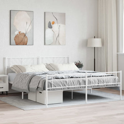 Metal Bed Frame without Mattress with Footboard White 180x200cm